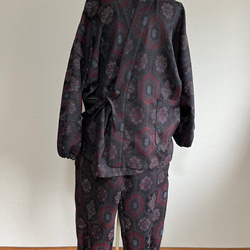 ハンドメイド　着物リメイク　ウール　作務衣 2枚目の画像