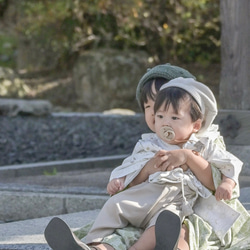 即納|hakama romper 　|ポピー×グレージュ|袴ロンパース 10枚目の画像