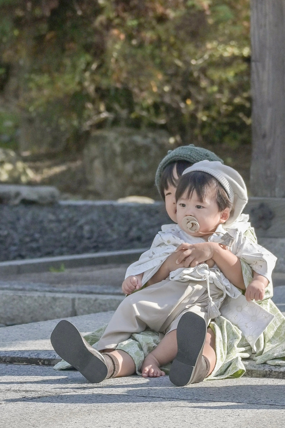 即納|hakama romper 　|ポピー×グレージュ|袴ロンパース 10枚目の画像