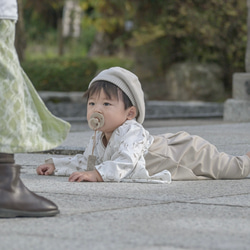 即納|hakama romper 　|ポピー×グレージュ|袴ロンパース 9枚目の画像