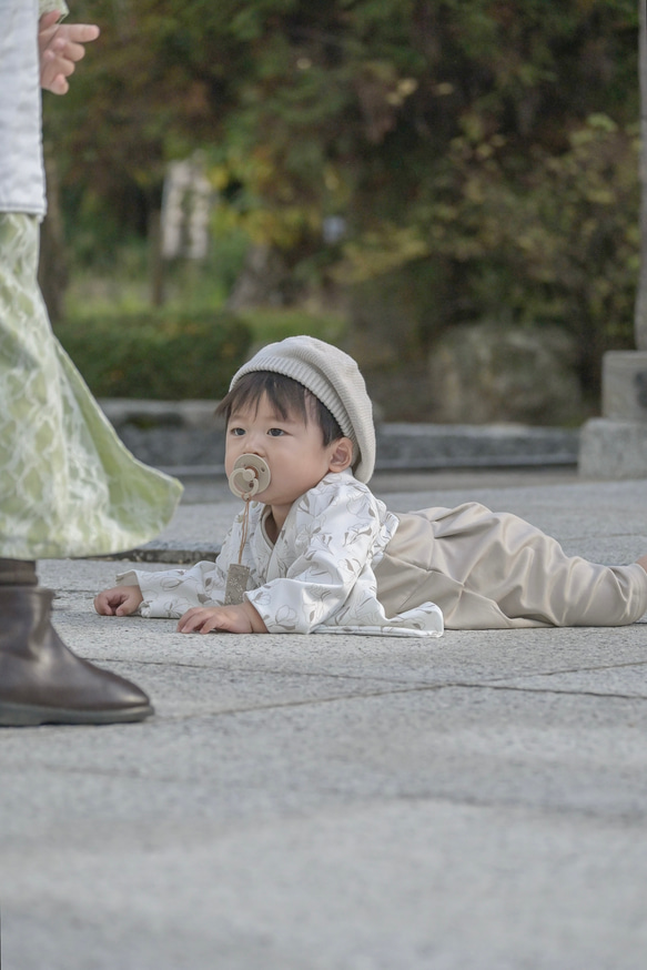 即納|hakama romper 　|ポピー×グレージュ|袴ロンパース 9枚目の画像