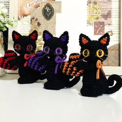 黒猫♡ハロウィンカラー♡ハート＊受注製作品 1枚目の画像