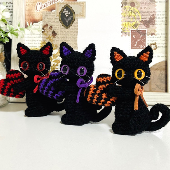黒猫♡ハロウィンカラー♡ハート＊受注製作品 あみぐるみ