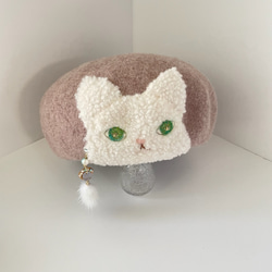 貓貝雷帽（米色 x 白色） 第3張的照片