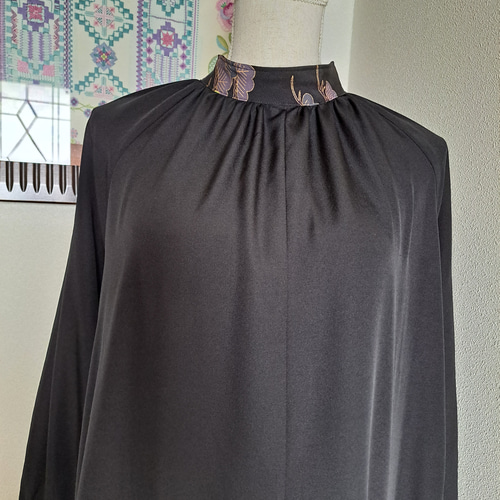 ☆ 着物リメイク/黒留袖/ラグランスリーブ/ハイネックワンピ―ス/一点物