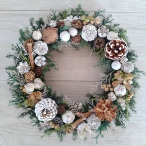 ナチュラルホワイトのクリスマスリース【冬支度ハンドメイド2024