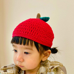 【ままぽそ様専用】赤りんご帽子・青りんご帽子　コットン　綿100%糸使用 6枚目の画像