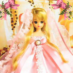 リカちゃんサイズ　ピンクのプリンセスドレス　ハンドメイド服　ドール服　人形服　ドールドレス　♡ヴァレリー♡ 5枚目の画像