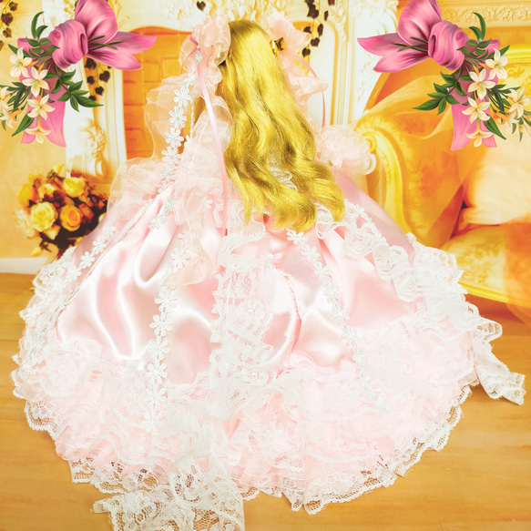 リカちゃんサイズ　ピンクのプリンセスドレス　ハンドメイド服　ドール服　人形服　ドールドレス　♡ヴァレリー♡ 12枚目の画像