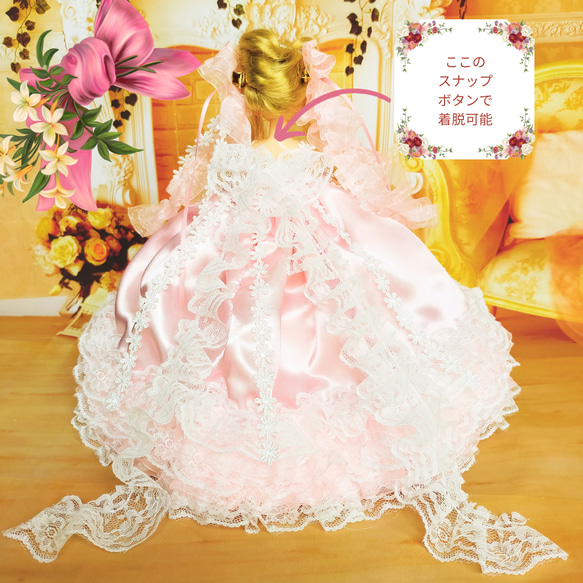 リカちゃんサイズ　ピンクのプリンセスドレス　ハンドメイド服　ドール服　人形服　ドールドレス　♡ヴァレリー♡ 11枚目の画像