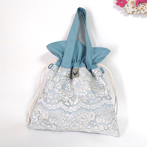 フリル巾着ショルダー】☆レース☆ 大人かわいい2Way 巾着バッグ フリル巾着ショルダー】☆レース☆ 大人かわいい2Way 巾着バッグ