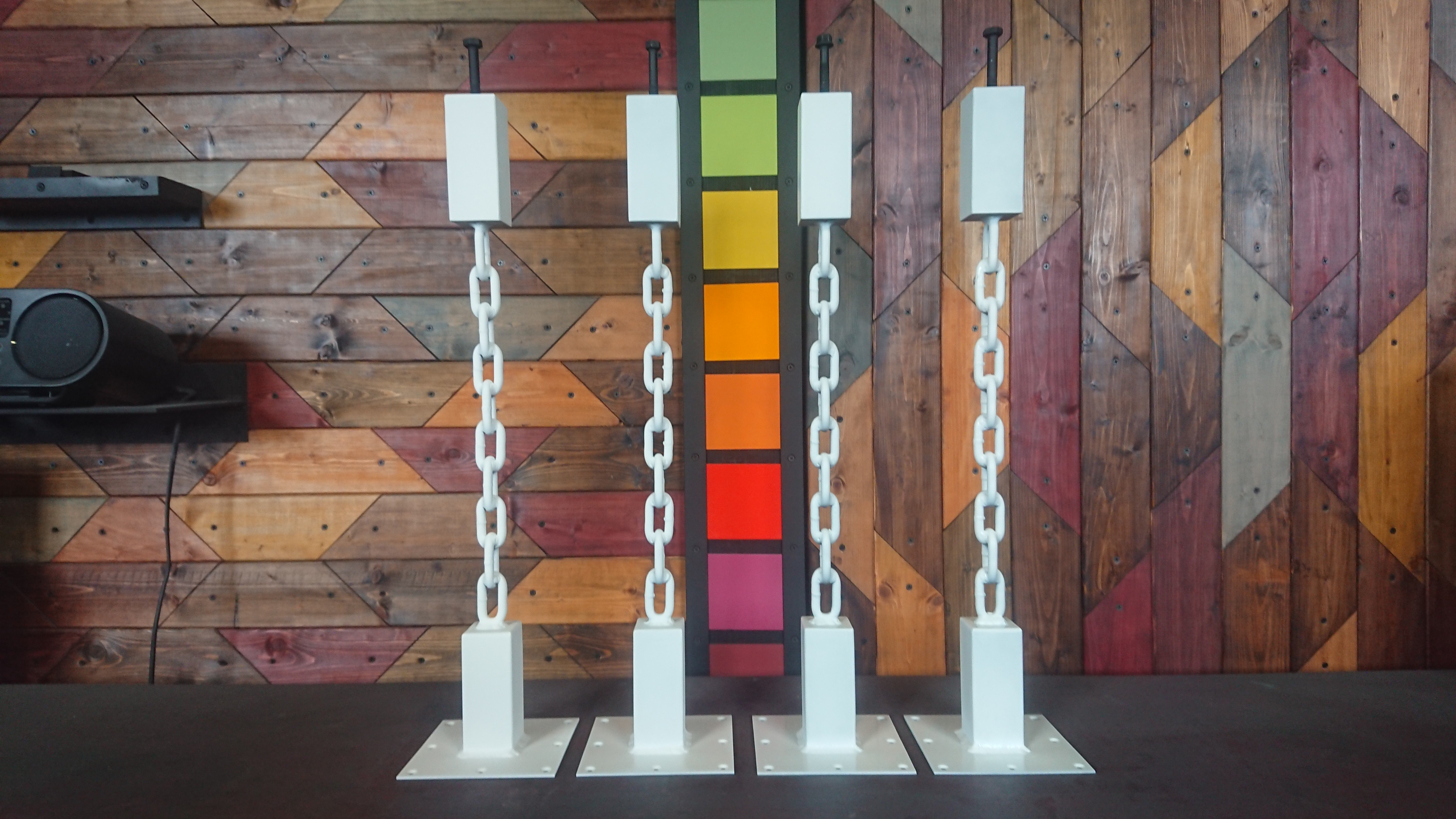 マットホワイトでアイアンな極太＆チェーン鉄脚♪ 50×50×650mm ST型 4脚ver. ダイニングテーブル