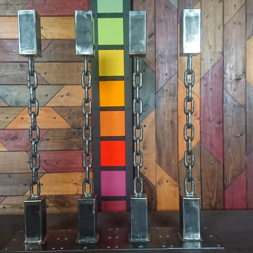 無塗装でアイアンな極太＆チェーン鉄脚♪ 50×50×650mm ST型 4脚ver  