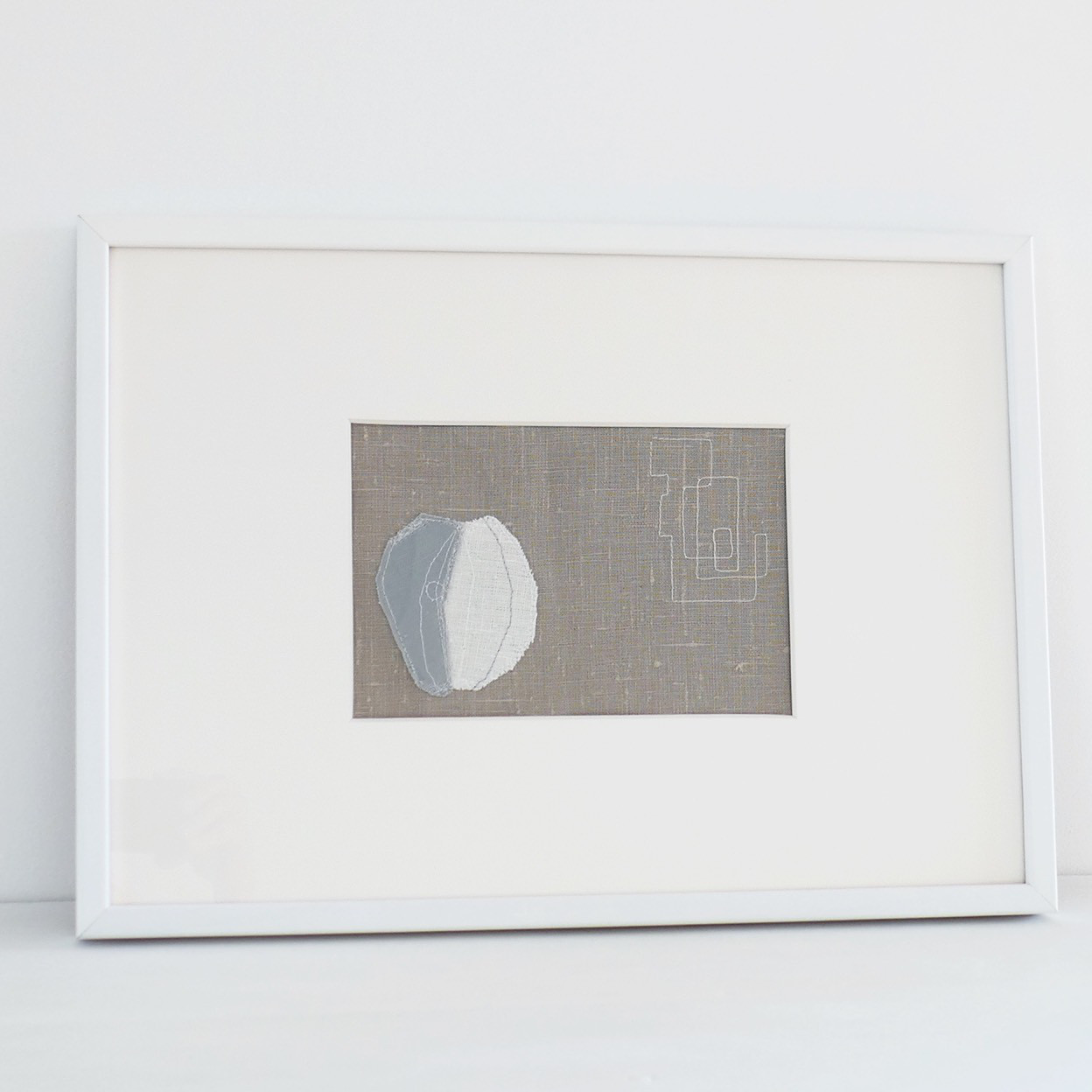 リネンのアートコラージュ「fruit et cuisine」白い額入り・インテリアアート・アートピース