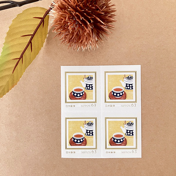 集会所のお茶（秋）63円切手4枚 1枚目の画像