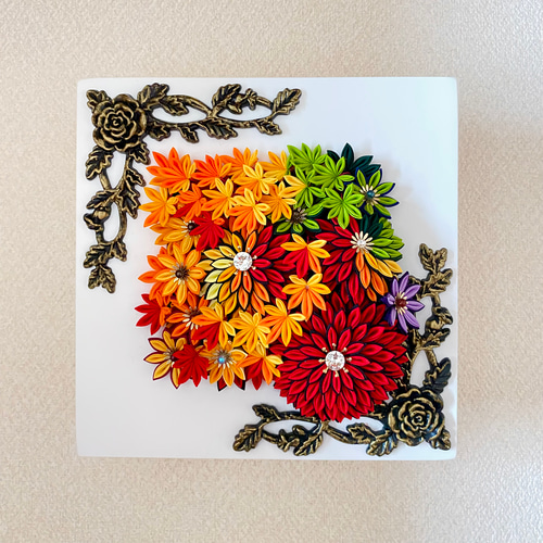 つまみ細工壁掛けアート 『彩りの秋』 立体・オブジェ こもれ陽