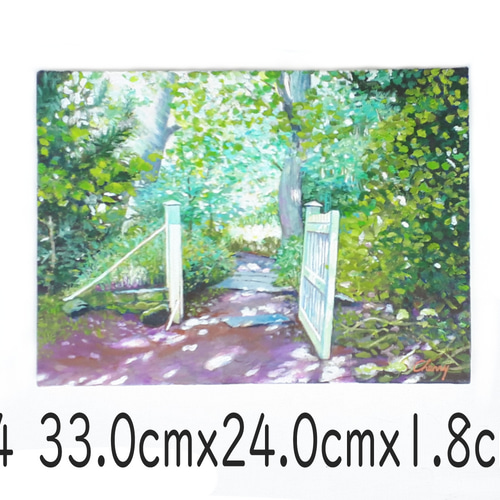 木漏れ日の道 』 油絵 原画 手描き☆オリジナルポストカード付き