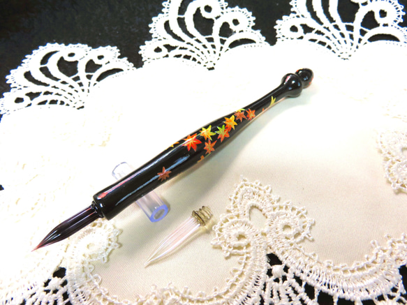 黒檀 ガラスペン木軸 No.3 ホタルガラス とんぼ玉 ボルト