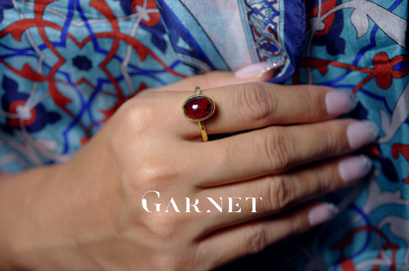 新作 ☆『Garnet』☆の世界でひとつの天然石リングsilver925 + 18kgpコーティング 2枚目の画像
