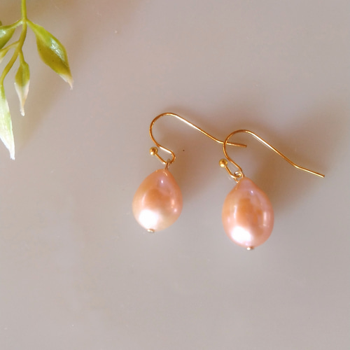 高品質！大粒淡水ドロップパールのピアス/イヤリング 14kgf 卒業式