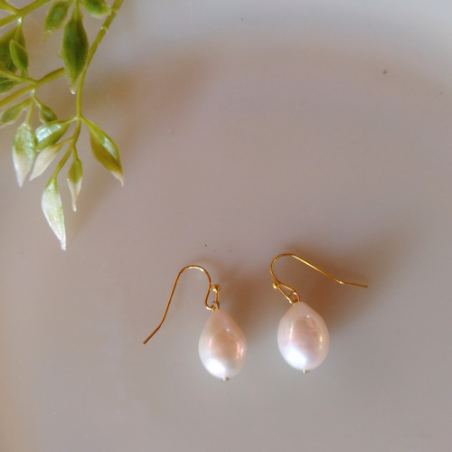 高品質！大粒淡水ドロップパールのピアス/イヤリング 14kgf 卒業式