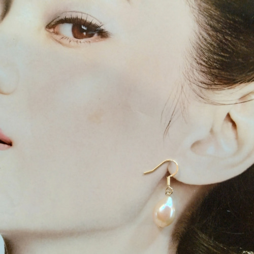 高品質！大粒淡水ドロップパールのピアス/イヤリング 14kgf 卒業式