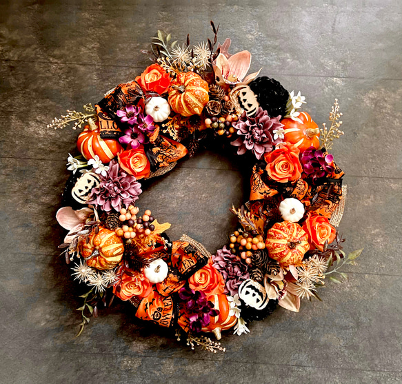 No.wreath-15521/大型ハロウィンリース23-(6) オレンジ系　48cm/アーティフィシャルフラワー造花 17枚目の画像
