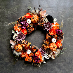 No.wreath-15521/大型ハロウィンリース23-(6) オレンジ系　48cm/アーティフィシャルフラワー造花 2枚目の画像