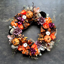 No.wreath-15521/大型ハロウィンリース23-(6) オレンジ系　48cm/アーティフィシャルフラワー造花 1枚目の画像