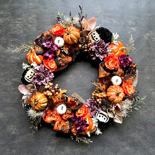No.wreath-15521/大型ハロウィンリース23-(6) オレンジ系 48cm 