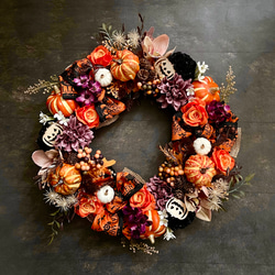 No.wreath-15521/大型ハロウィンリース23-(6) オレンジ系　48cm/アーティフィシャルフラワー造花 16枚目の画像