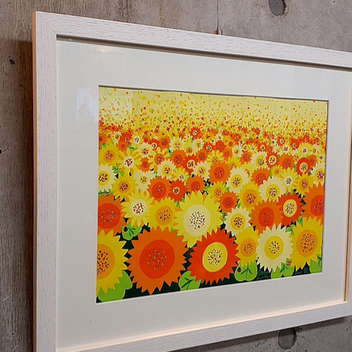 ひまわりの鏡 画家 小楠アキコ作品 アクリル絵の具 アクリル