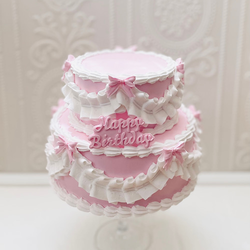 ホイップクレイケーキ2段✳︎ピンク＊色変更可フェイクケーキ＊推し