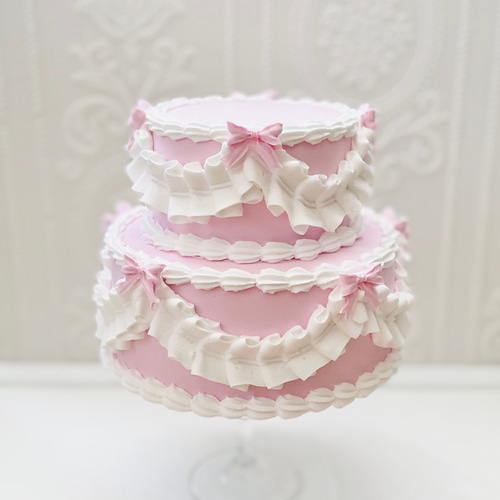 ピンクりぼんのクレイケーキセット リボンのクレイケーキ＊色変更可