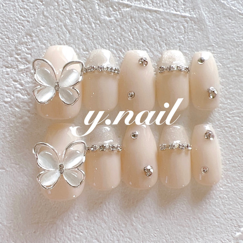 蝶々ネイル/ガーリーネイル/韓国ネイル/ワンホンネイル ネイルチップ  