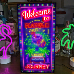 【Lサイズ】 Welcome アロハ ハワイ ココナッツ ヤシの木 旅 海 サイン ランプ 看板 置物 ライトBOX 1枚目の画像