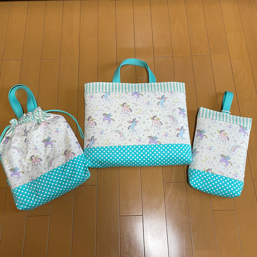 入園入学レッスンバッグ3点セット♡ユニコーン(ミントグリーン