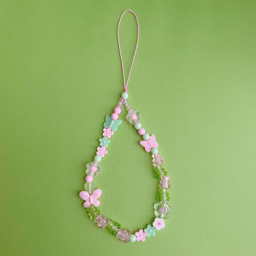 ストラップ］ ピンク×ピスタチオグリーン ハンドストラップ 携帯