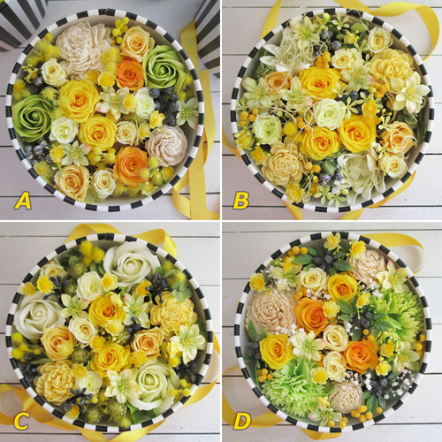 黄色のお花づくしのフラワーボックスアレンジメント