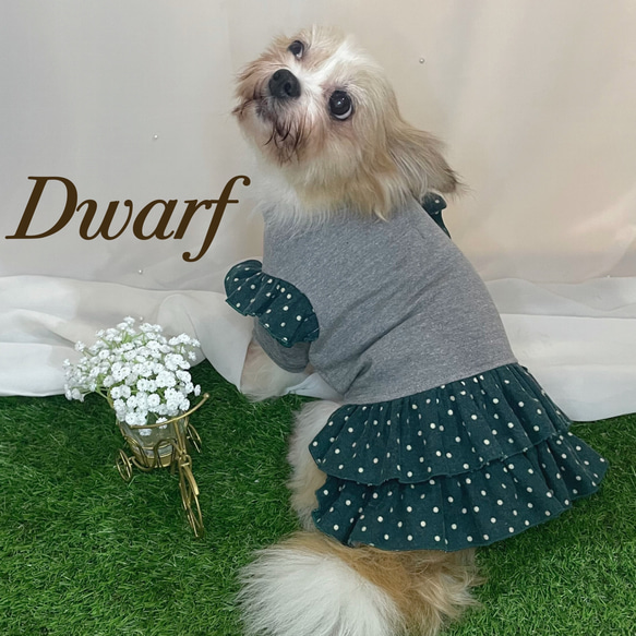 犬服ドット柄フリルワンピース【ハンドメイド】