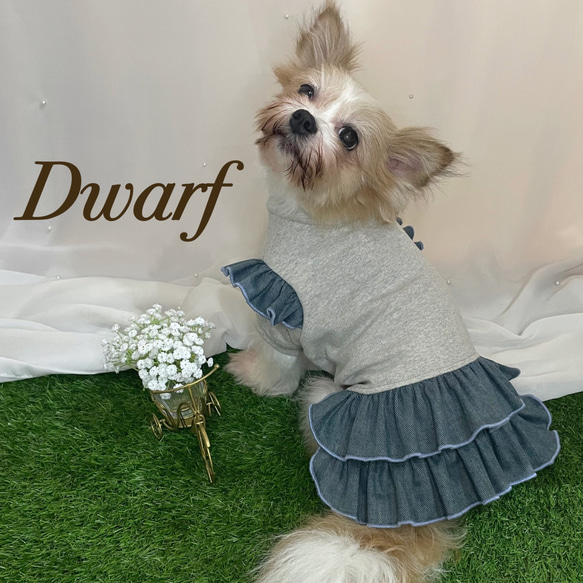 デニム 花柄刺繍 ワンピース 犬服 デニム 組みたて 花柄刺繍 ワンピース 犬服