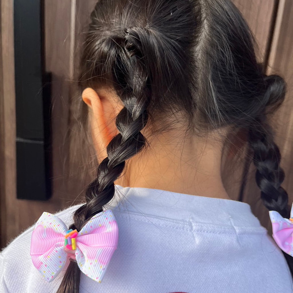 【ヘアゴム】ピンク　りぼん　お菓子風　お出かけやイベントにもおすすめヘアゴム♡ プチギフトに♡ 子供　キッズ　ベビー 2枚目の画像