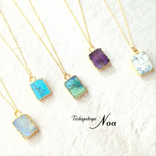 特集掲載】ひとつぶ枠留天然石ネックレス【レクタングル】 ネックレス