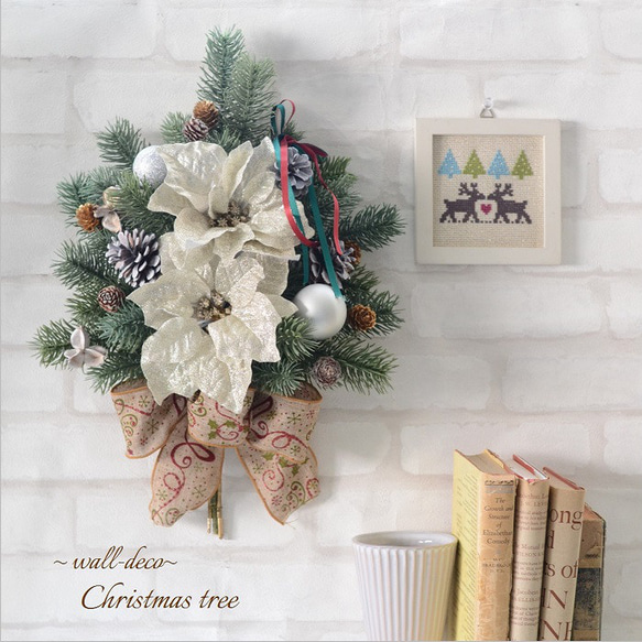 手作りキット 壁掛けクリスマスツリー　クリスマスツリー　造花　壁掛け　お洒落　スワッグ　クリスマスリース　クリスマス飾り 2枚目の画像
