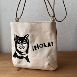 ”HOLA”黒柴さんのポシェット　赤 1枚目の画像