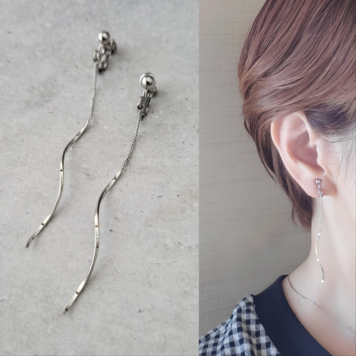 選べるゴールド or シルバー】 チェーン & ウェーブ シンプル ロング