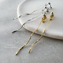 ゴールドシルバー チェーンリンク ピアス 選べるゴールド or シルバー】 チェーン & ウェーブ シンプル ロング