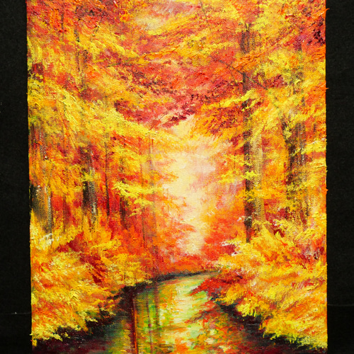 油絵 絵画【紅葉の湖】 d694eb49f1b0e9f163f4d25ef6fb47