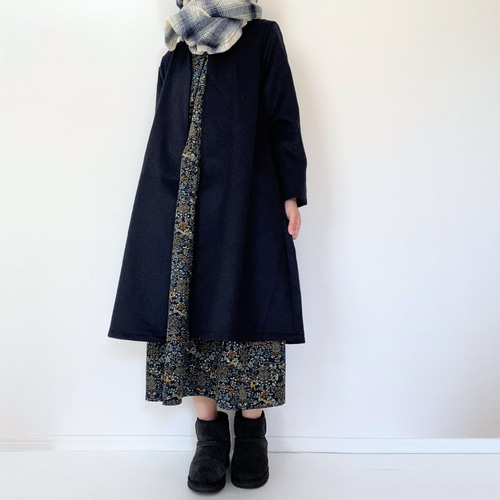 ウールコート＊メンヤンロン＊シンプルなノーカラー＊羽織りロング  