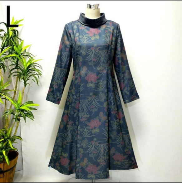 着物リメイク ワンピース 2WAY Aライン 花柄 大人かわいい ロール